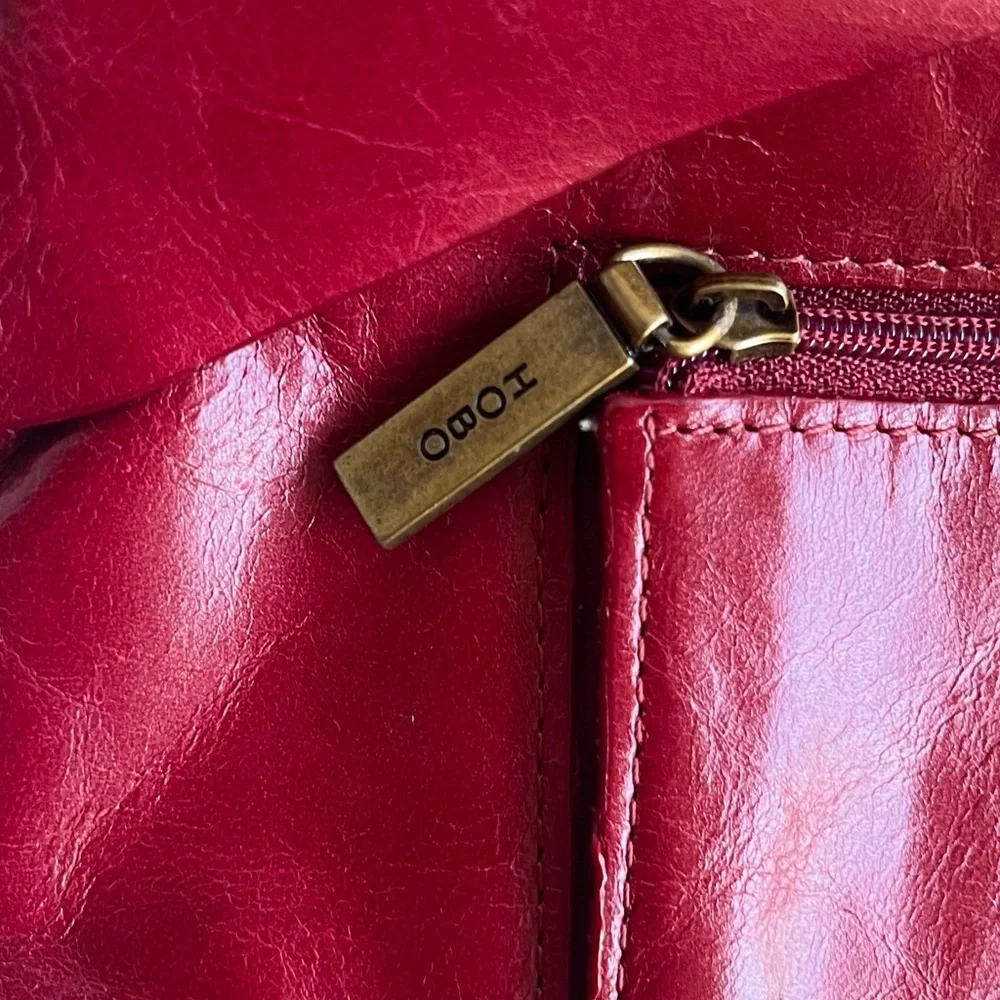 HOBO International Leather Bow Clutch Purse in Pink Red Fuchsia - Picture 6 of 11
